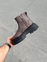 بوت لژدار دو طرف زیپ قهوه ای مردانه - Image 2
